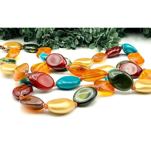 Multicolor Resin Gemstone Bead Necklace 32" With Lobster Clasp - Picture 3 of 5